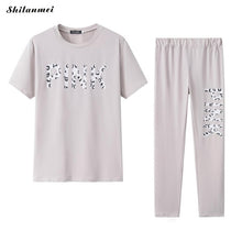 Load image into Gallery viewer, Sexy Bodycon Tracksuit Women Casual Two Piece Set Short Seeve Pink Letter Printed Tshirts + Long Pants Suit Outfits Matching Set
