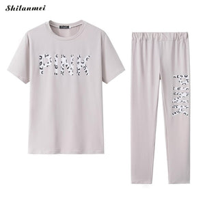 Sexy Bodycon Tracksuit Women Casual Two Piece Set Short Seeve Pink Letter Printed Tshirts + Long Pants Suit Outfits Matching Set